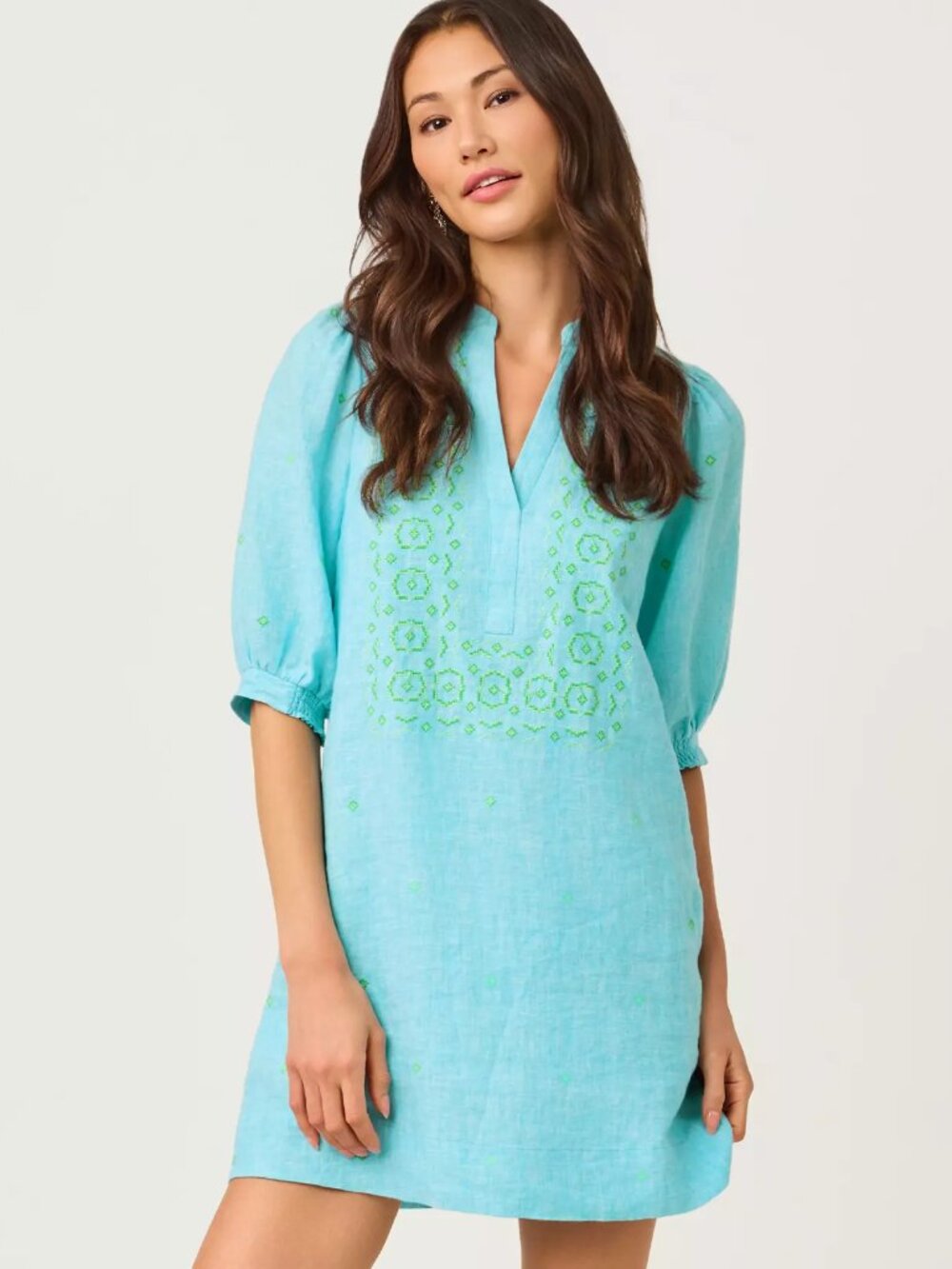 NWT Lilly Pulitzer Mialeigh Linen Dress, Capri Blue X Resort White SZ 00